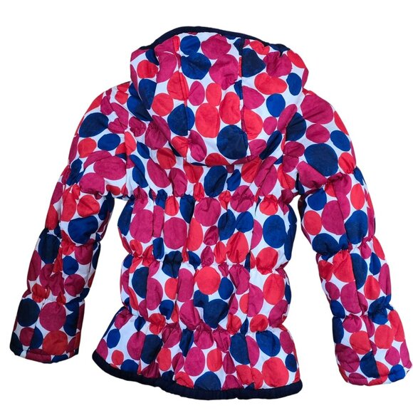 Lands End Girls Winter Coat 6-7 Colorful Polka Dot Fleece Lined Puffer Jacket - Picture 2 of 8